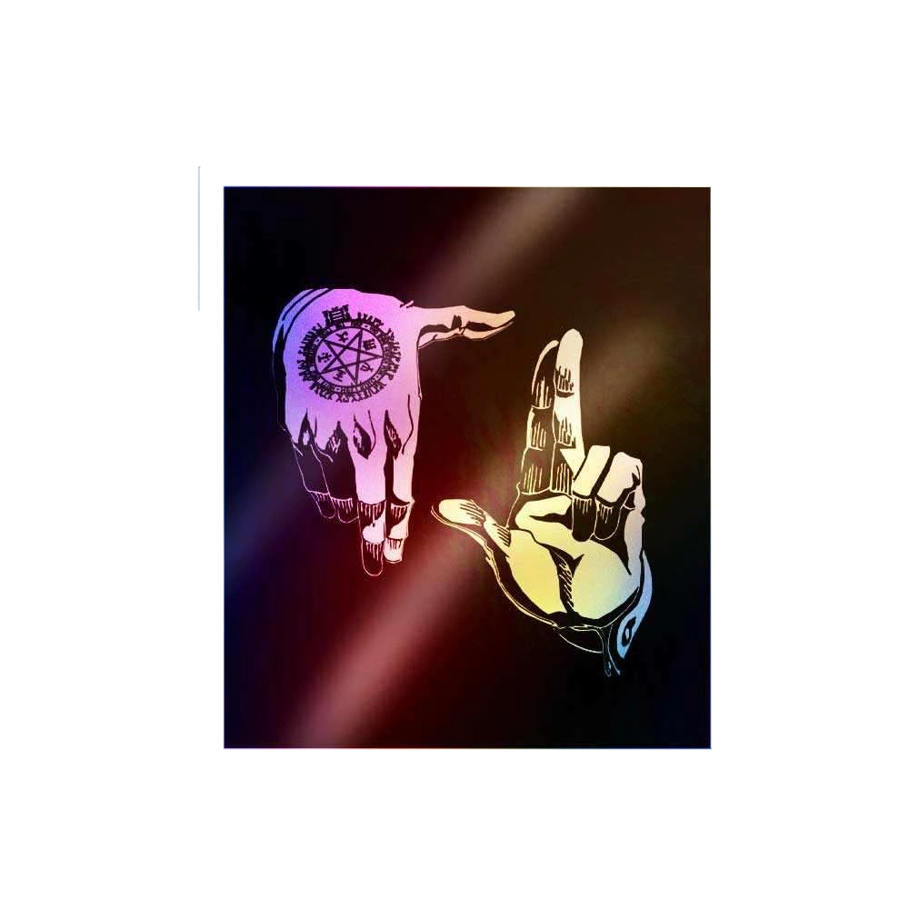 Hand Sign Full metal Holographic Stickers